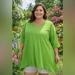 Anne Klein Sport Blusa L Verde Flowy Casual Chic Verano Elegante